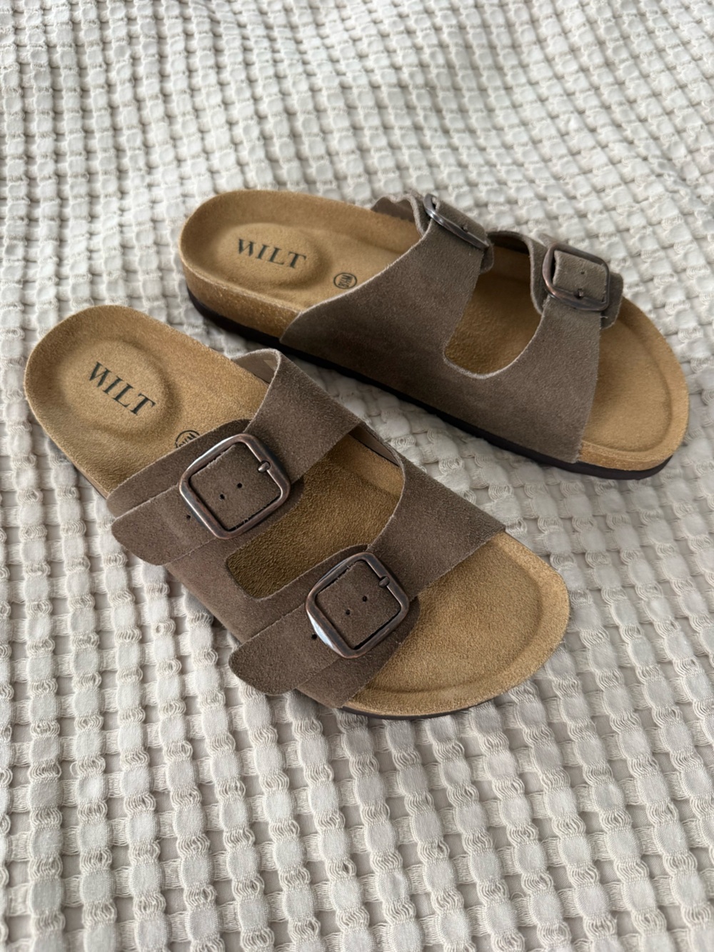 Wilt Brown Suede Double-Buckle Slide Sandals